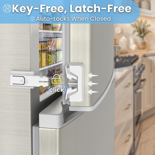 Yunkey Fridge Locks for Kids, 1-Pack Upgraded Child Proof Refrigerator Lock with Adhesive, 2-Button Unlock & Auto-Lock, Keeps Kids & Pets Out (Dark Gray)