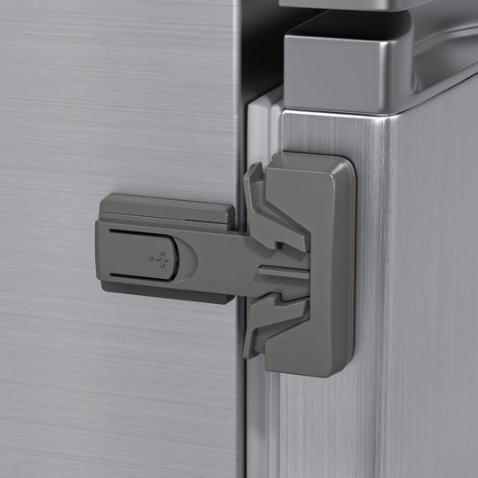 Yunkey Fridge Locks for Kids, 1-Pack Upgraded Child Proof Refrigerator Lock with Adhesive, 2-Button Unlock & Auto-Lock, Keeps Kids & Pets Out (Dark Gray)