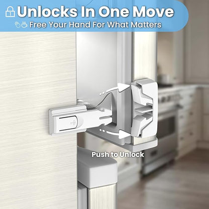 Yunkey Fridge Locks for Kids, 2-Pack Upgraded Child Proof Refrigerator Lock with Adhesive, 2-Button Unlock & Auto-Lock, Keeps Kids & Pets Out (Dark Gray)