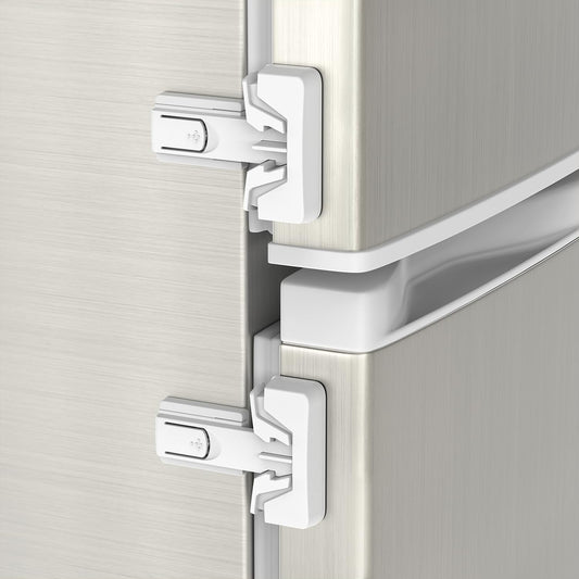 Yunkey Fridge Locks for Kids, 2-Pack Upgraded Child Proof Refrigerator Lock with Adhesive, 2-Button Unlock & Auto-Lock, Keeps Kids & Pets Out (White)