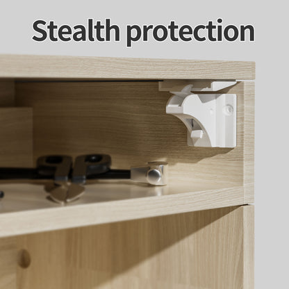 Ulelotas Magnetic Cabinet Locks for Baby Proofing, 32-Pack Child Safety Cabinet Locks with Magnetic Key, 3M Adhesive & Screws Optional, Stay-Open Mode, for Cabinets & Drawers