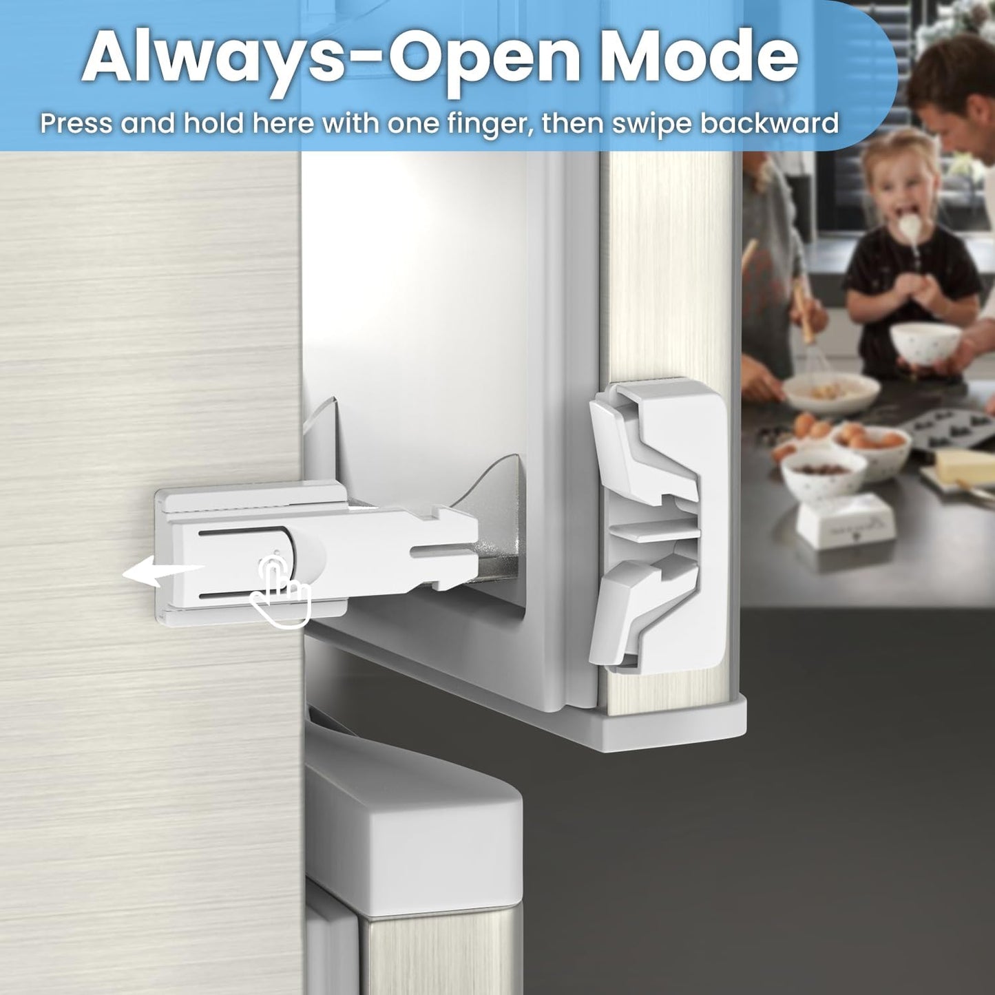 Yunkey Fridge Locks for Kids, 2-Pack Upgraded Child Proof Refrigerator Lock with Adhesive, 2-Button Unlock & Auto-Lock, Keeps Kids & Pets Out (White)